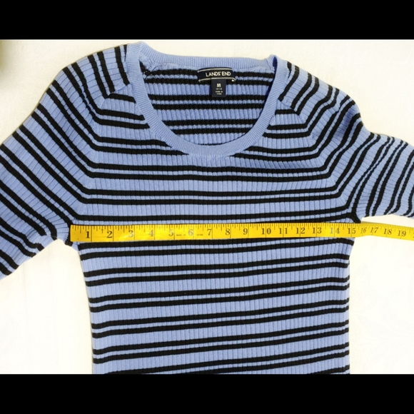 Land's End 100 % Cotton Blue Striped Ribbed Pullover Sweater Size M 10-12 - Picture 3 of 12